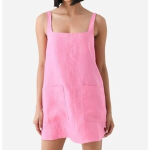 BONDI BORN DELPHI LINEN MINI DRESS IN ROSE PINK